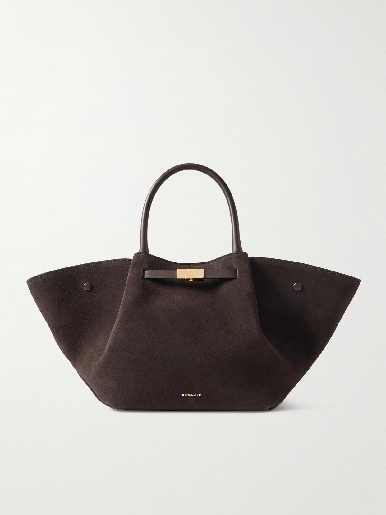 Demellier Midi New York Leather-trimmed Suede Tote In Brown
