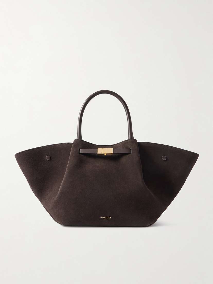 DeMellier The New York Midi Leather-trimmed Suede Tote