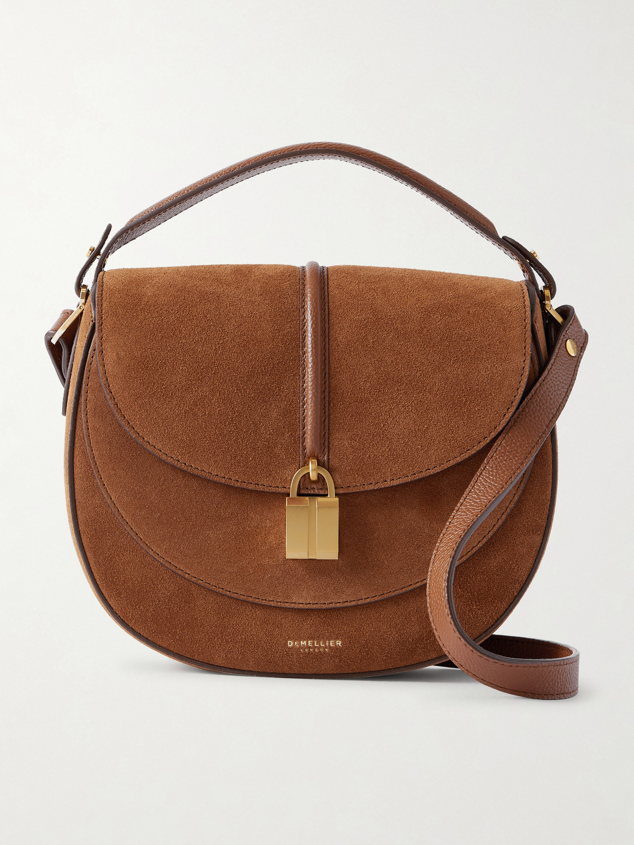 Demellier Siena Suede And Textured-leather Shoulder Bag In Brown
