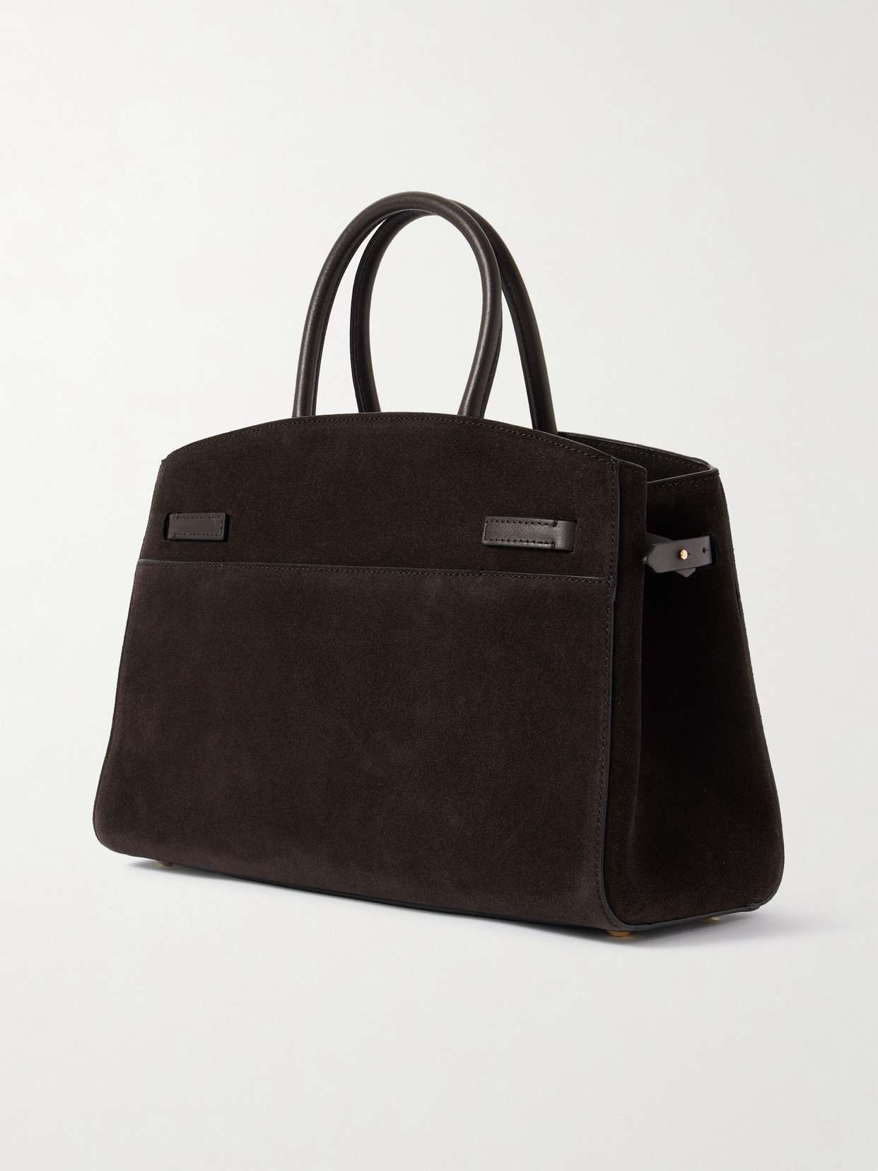 The Hudson Midi Leather-Trimmed Suede Tote