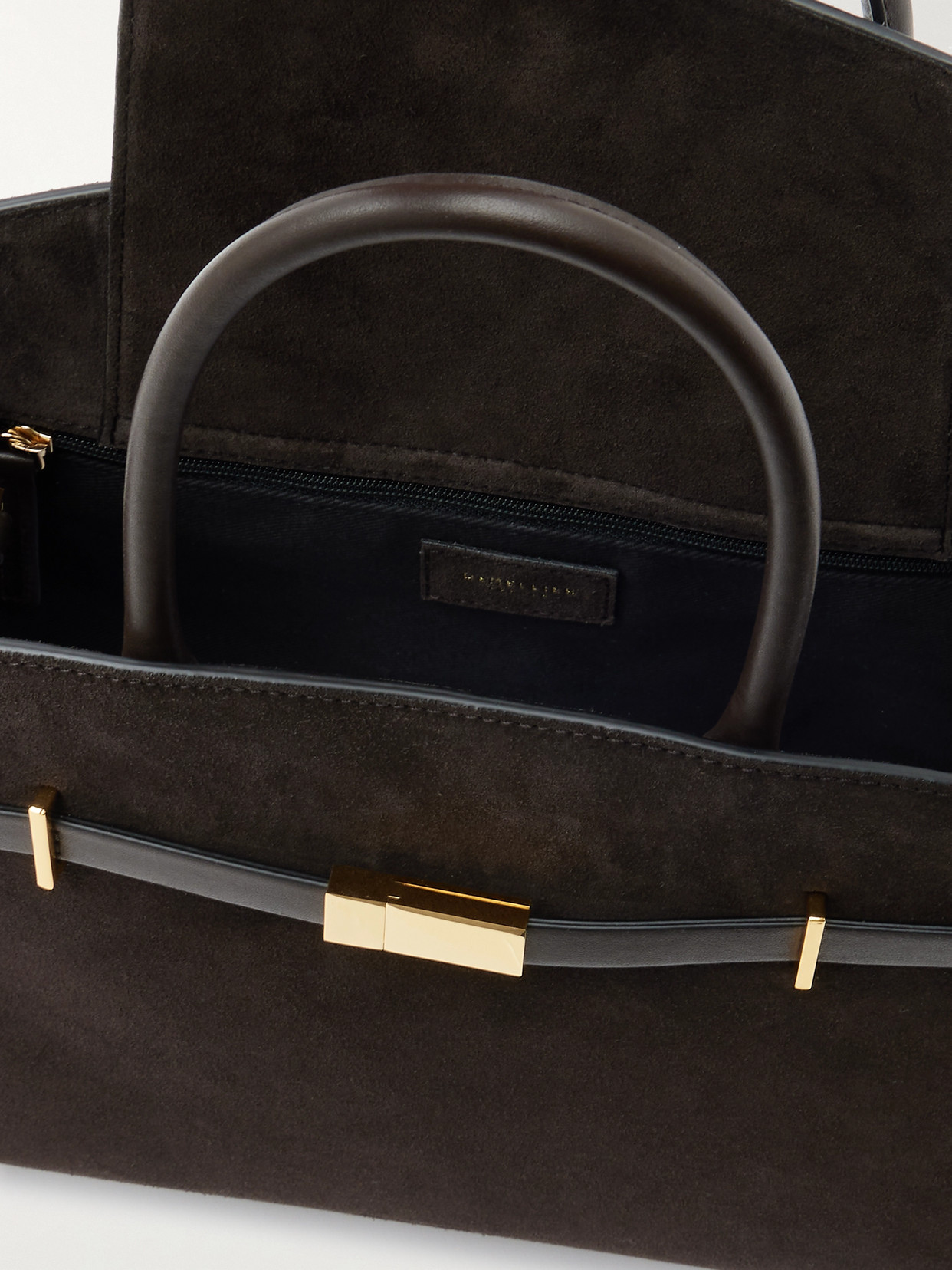 The Hudson Midi Leather-Trimmed Suede Tote