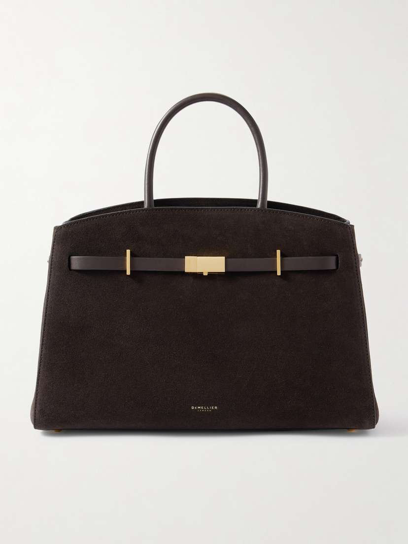 DeMellier The Hudson Midi Leather-trimmed Suede Tote