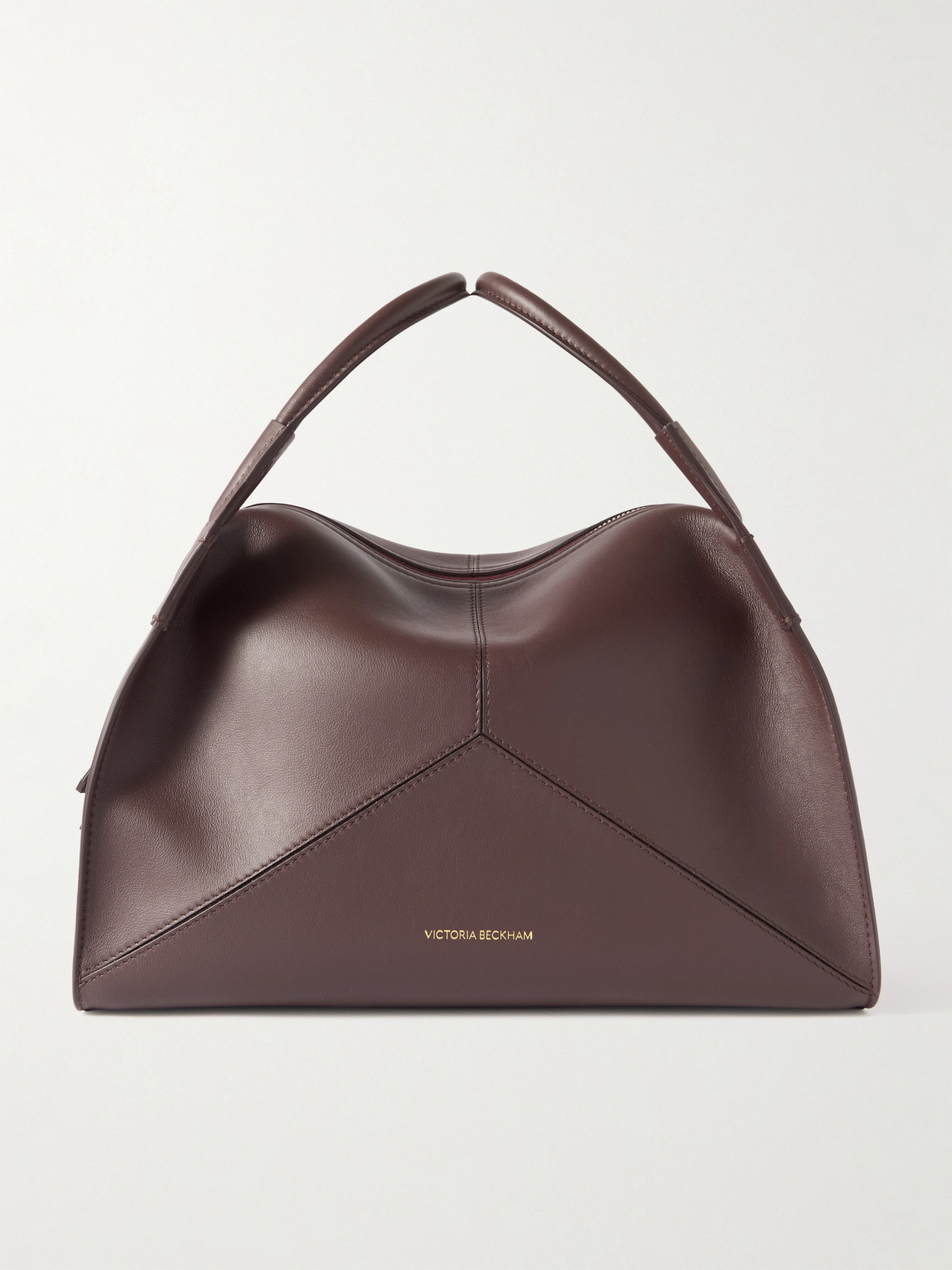 Victoria Beckham Plié Paneled Leather Tote In Burgundy
