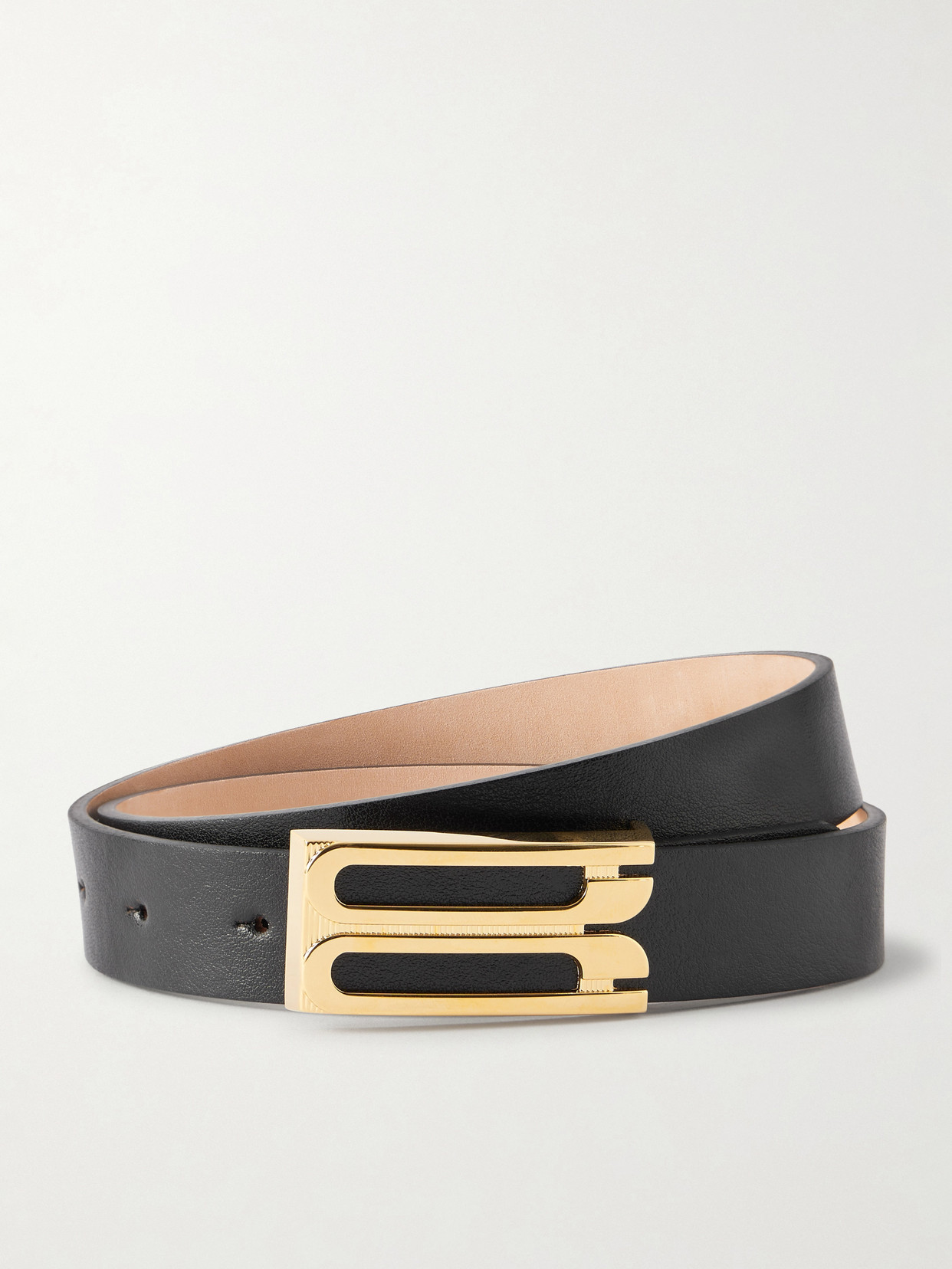 Victoria Beckham Frame Textured-leather Belt In Black