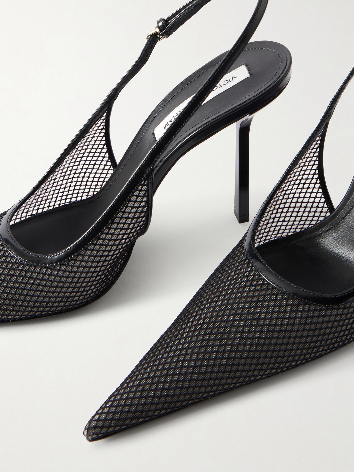 Victoria Beckham Victoria Leather-trimmed Mesh Slingback Pumps In Black