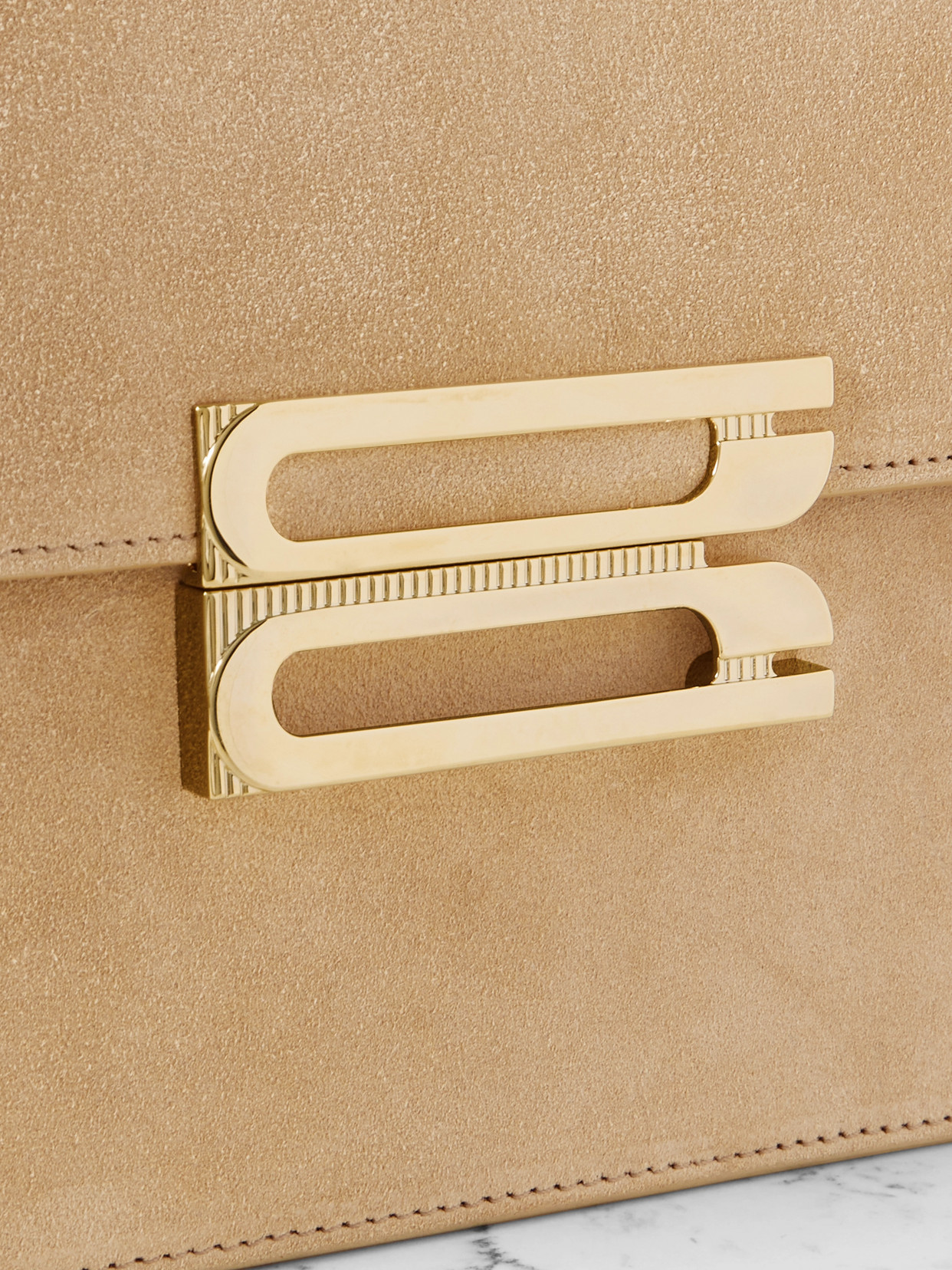 Victoria Beckham The Dorian Leather-trimmed Suede Shoulder Bag In Neutral