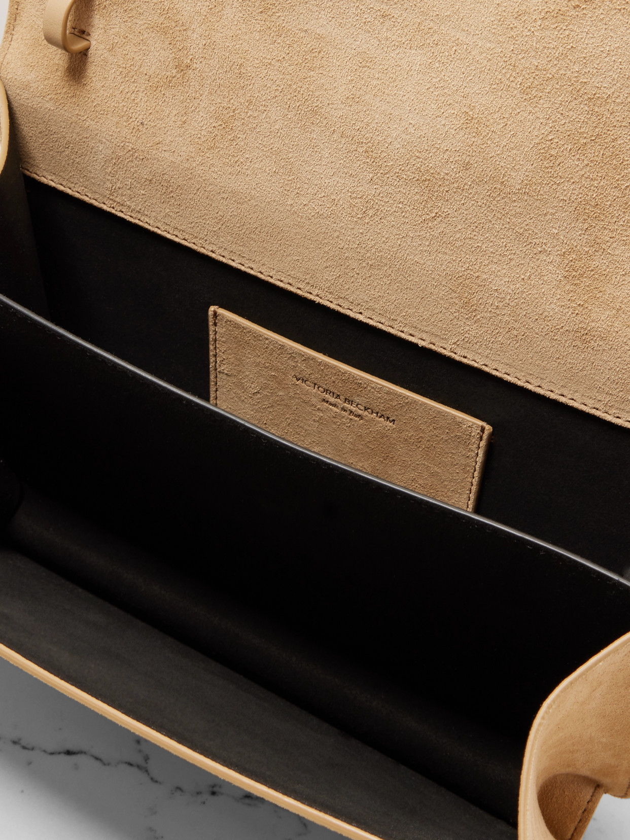 Victoria Beckham The Dorian Leather-trimmed Suede Shoulder Bag In Neutral