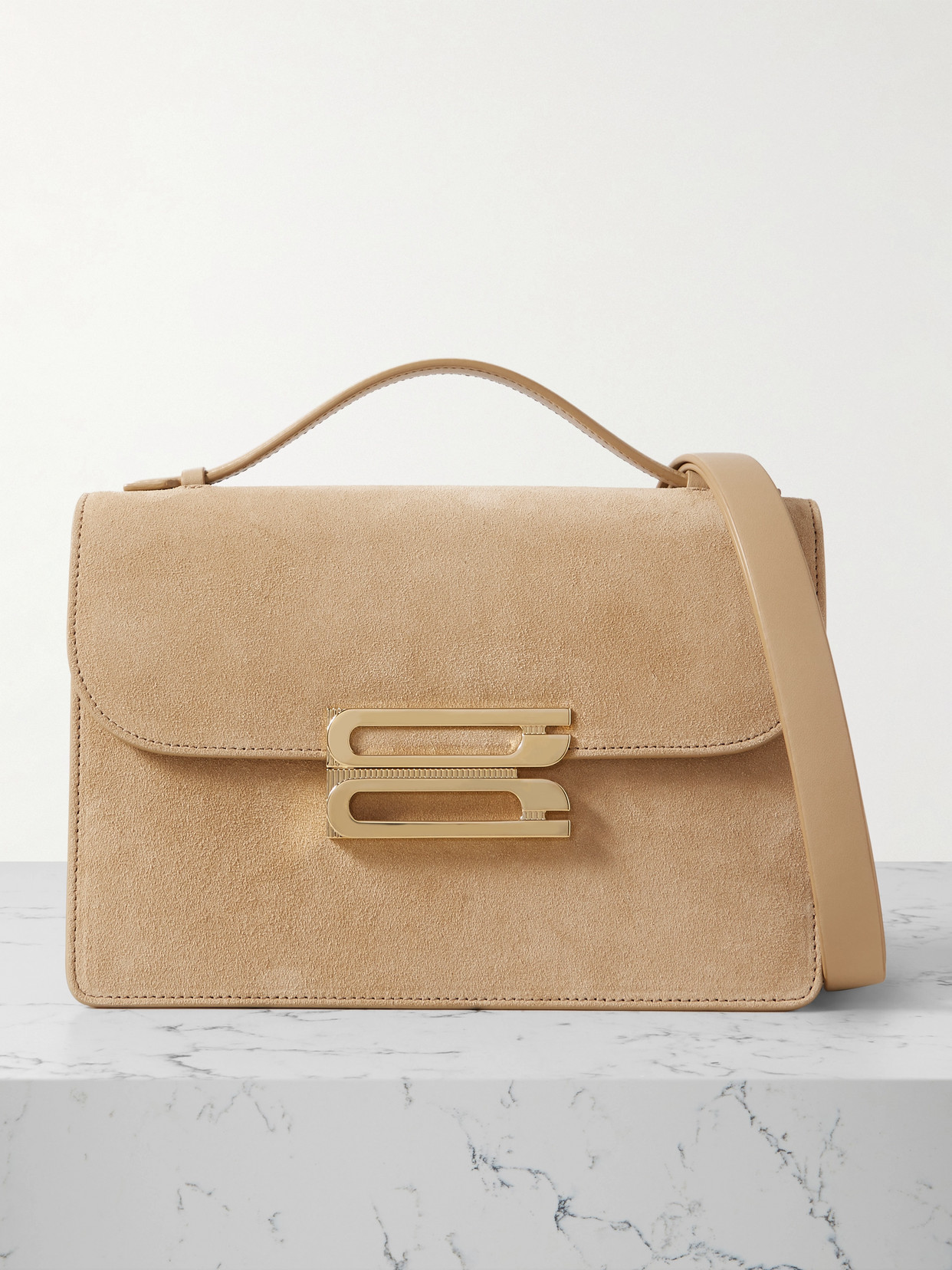 Victoria Beckham The Dorian Leather-trimmed Suede Shoulder Bag In Neutral