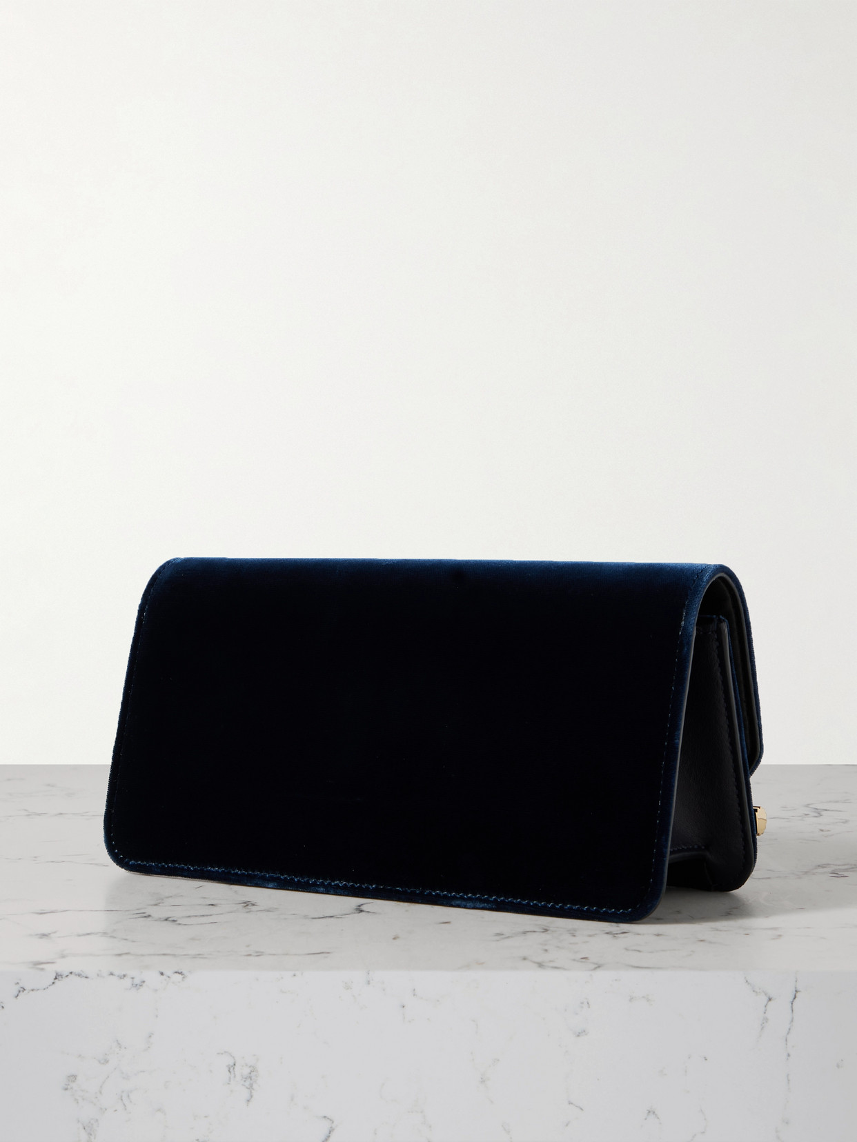 Victoria Beckham 202 Leather-trimmed Velvet Clutch In Blue