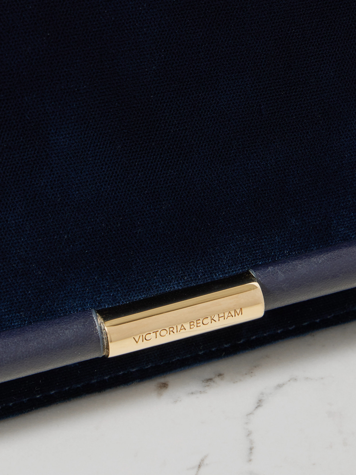 Victoria Beckham 202 Leather-trimmed Velvet Clutch In Blue
