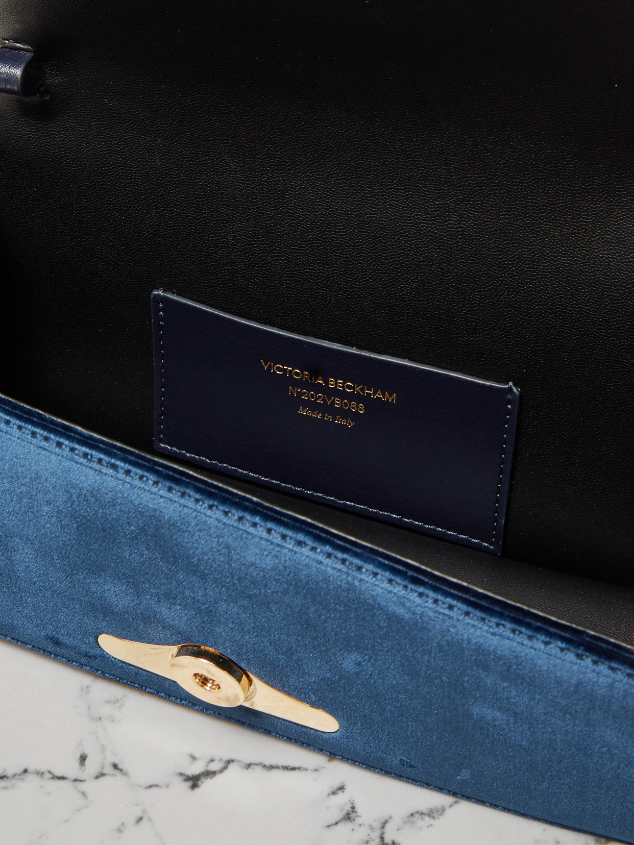 Victoria Beckham 202 Leather-trimmed Velvet Clutch In Blue