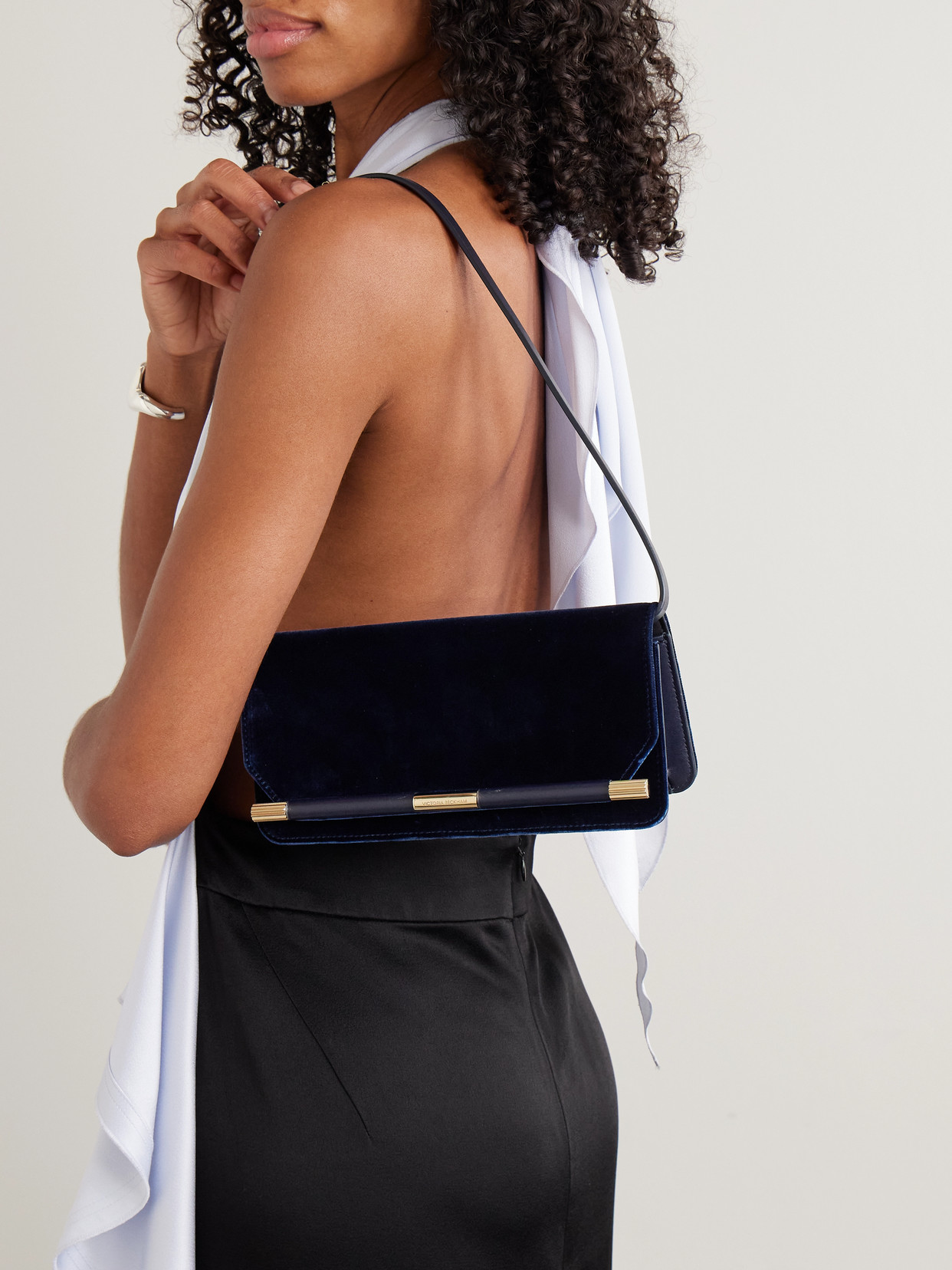 Victoria Beckham 202 Leather-trimmed Velvet Clutch In Blue