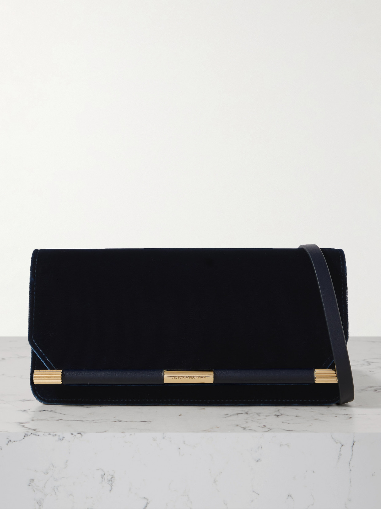 Victoria Beckham 202 Leather-trimmed Velvet Clutch In Blue