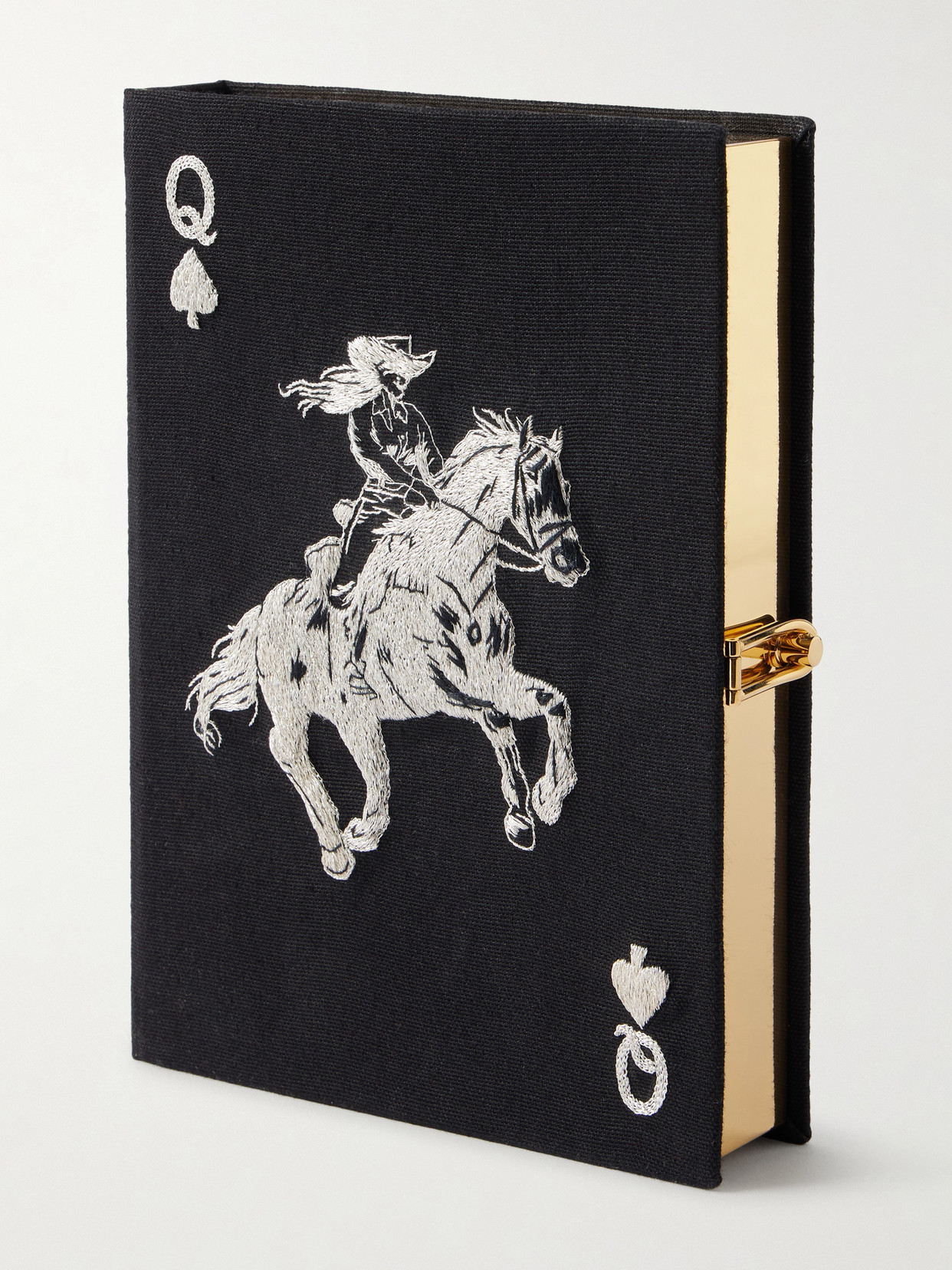 Olympia Le-tan Playing Card Embroidered Canvas Clutch In Black