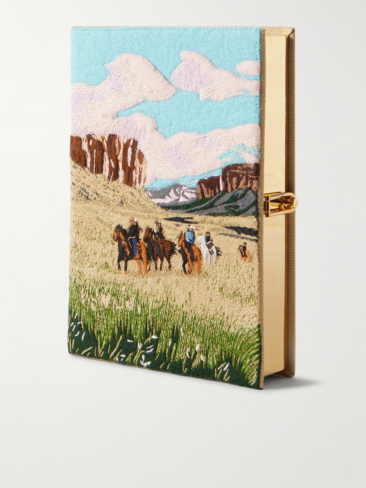 Olympia Le-tan Landscape Embroidered Appliquéd Canvas Clutch In Neutral