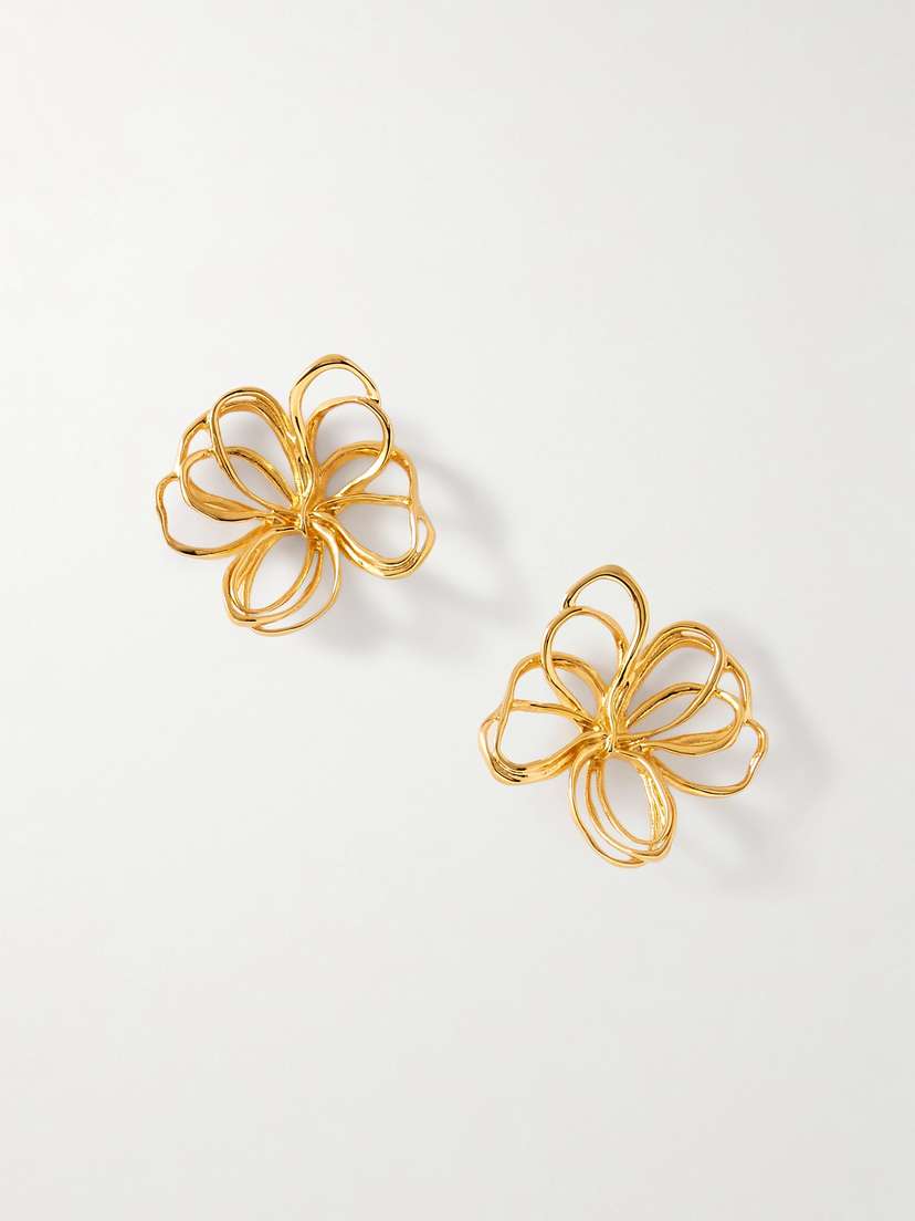 Oscar de la Renta Threaded Flower Gold-tone Earrings