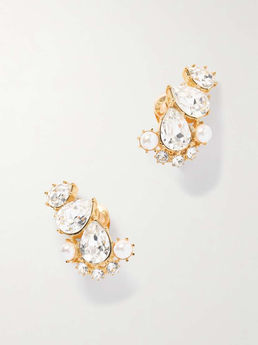 Oscar de la Renta Crystal-embellished Gold-tone Earrings