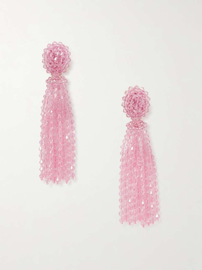 Oscar de la Renta Tassel Beaded Clip Earrings