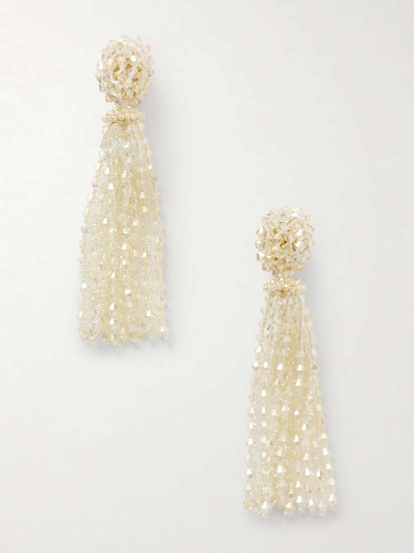 Oscar de la Renta Tassel Beaded Clip Earrings