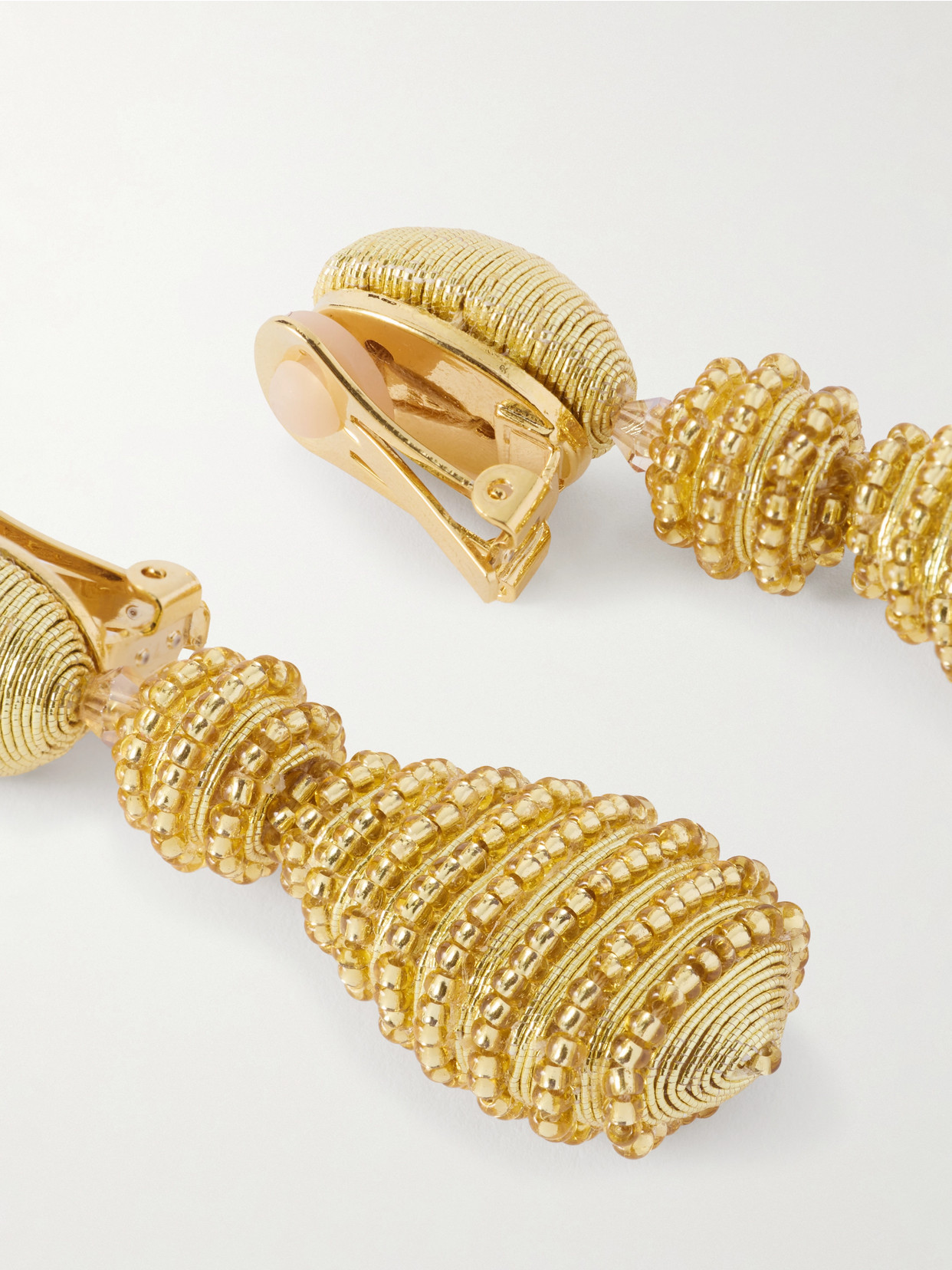 Oscar De La Renta Beaded Gold-tone Clip Earrings In Gold
