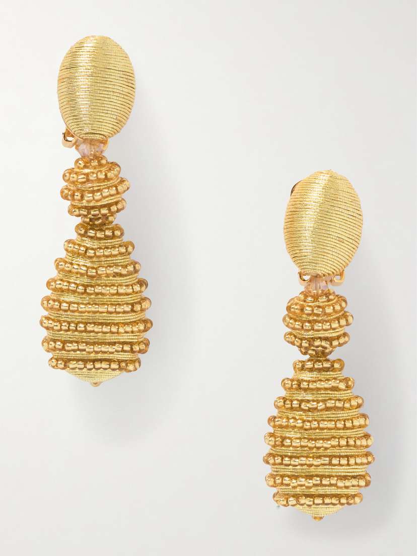 Oscar de la Renta Beaded Gold-tone Clip Earrings