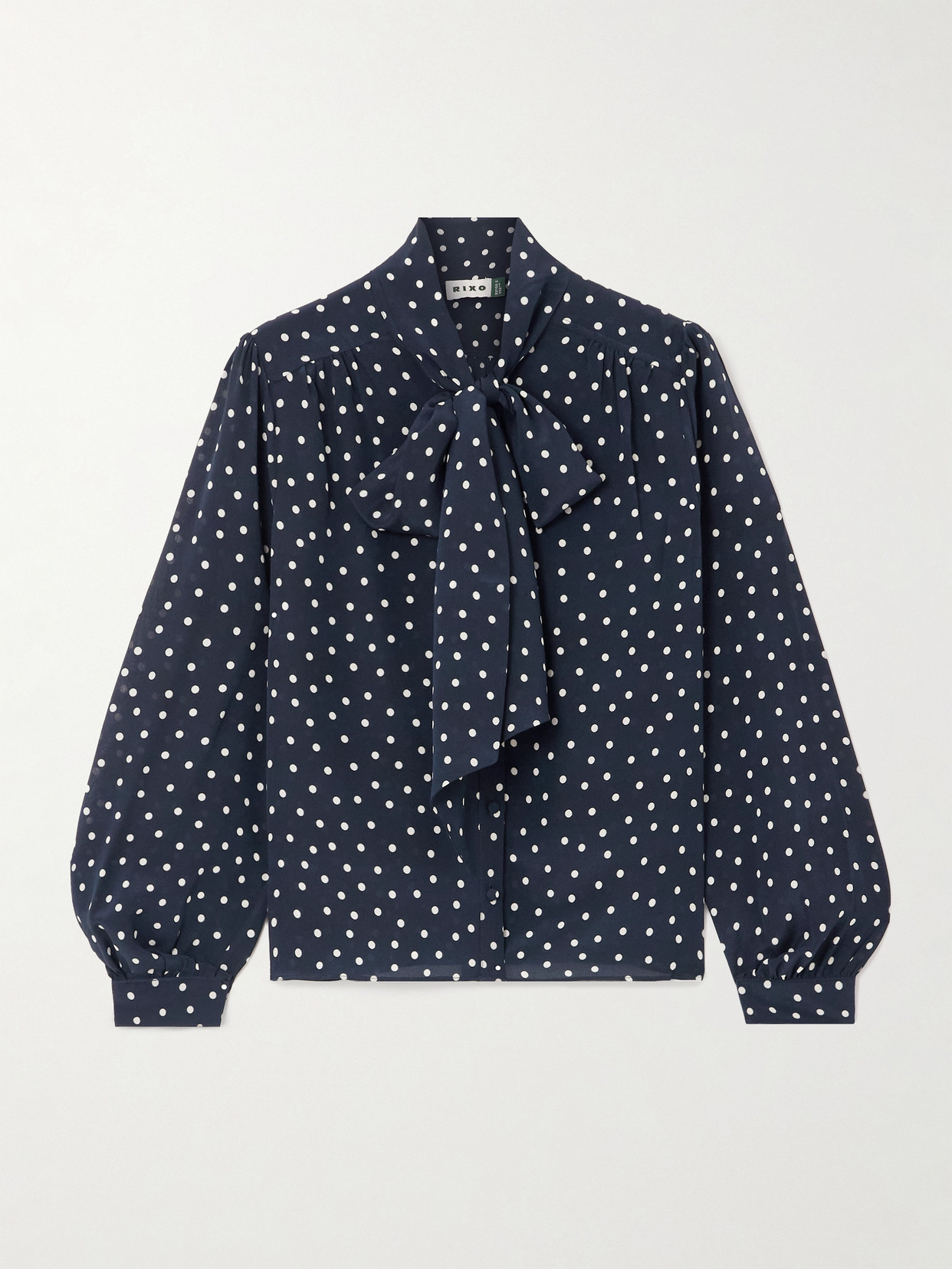 RIXO - Melaina Pussy-bow Polka-dot Silk Blouse - Navy