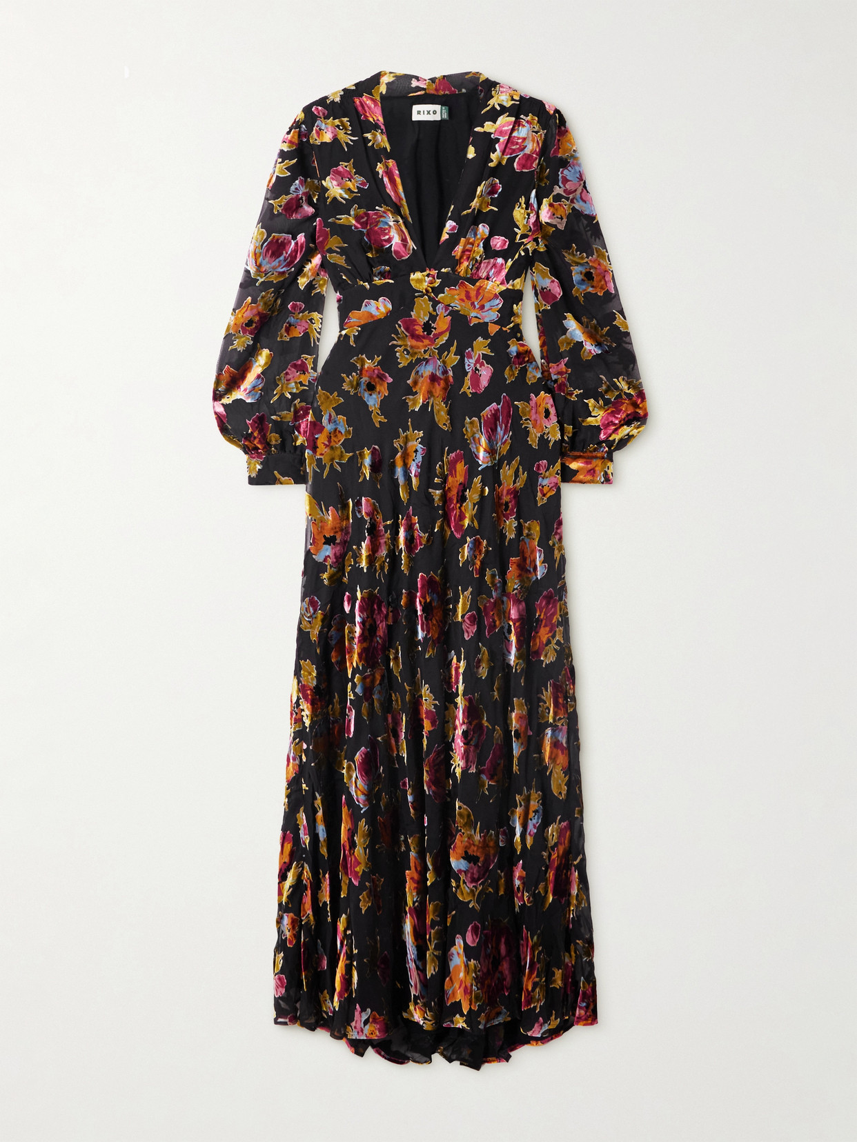 Rixo London Emory Floral-print Devoré-velvet Maxi Dress In Black