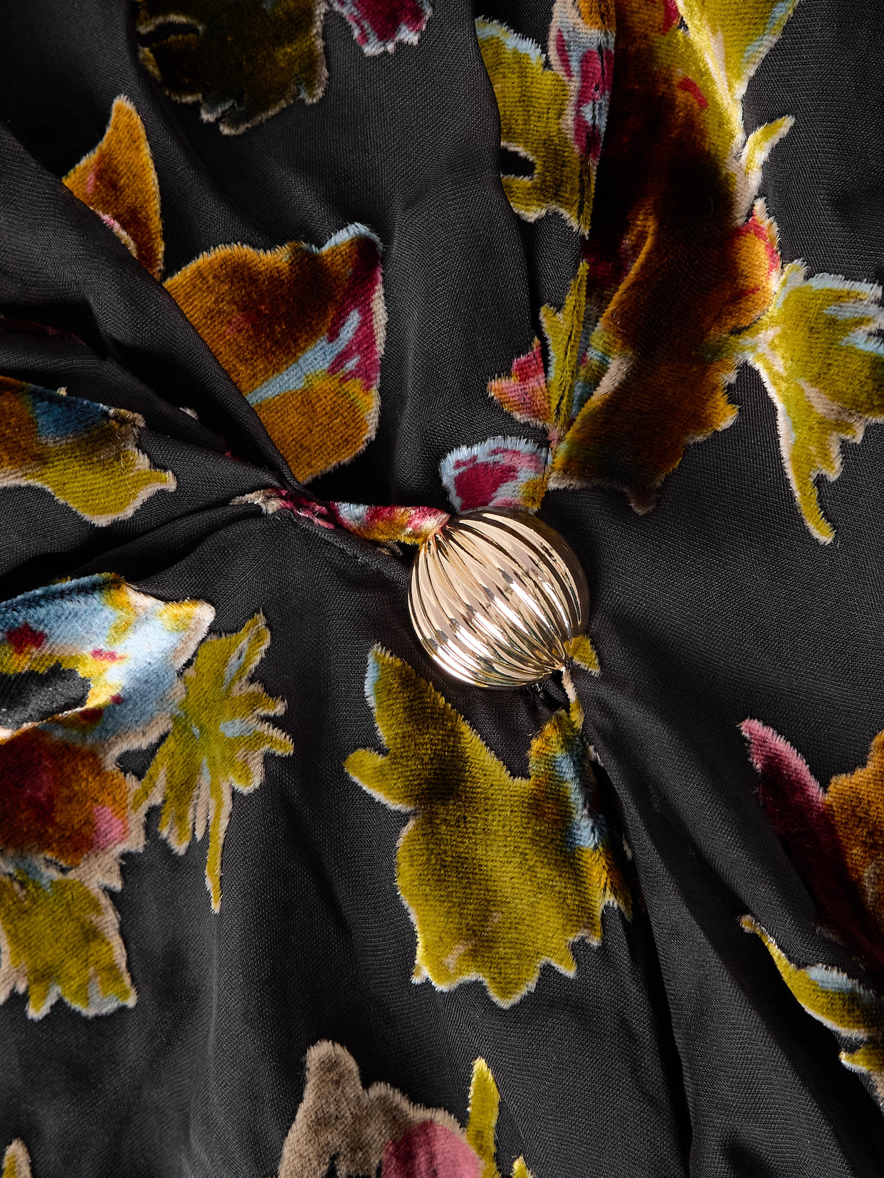 Evelyn Embellished Floral-Print Devoré-Velvet Wrap Top