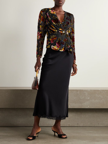 RIXO Evelyn embellished floral-print devoré-velvet wrap top