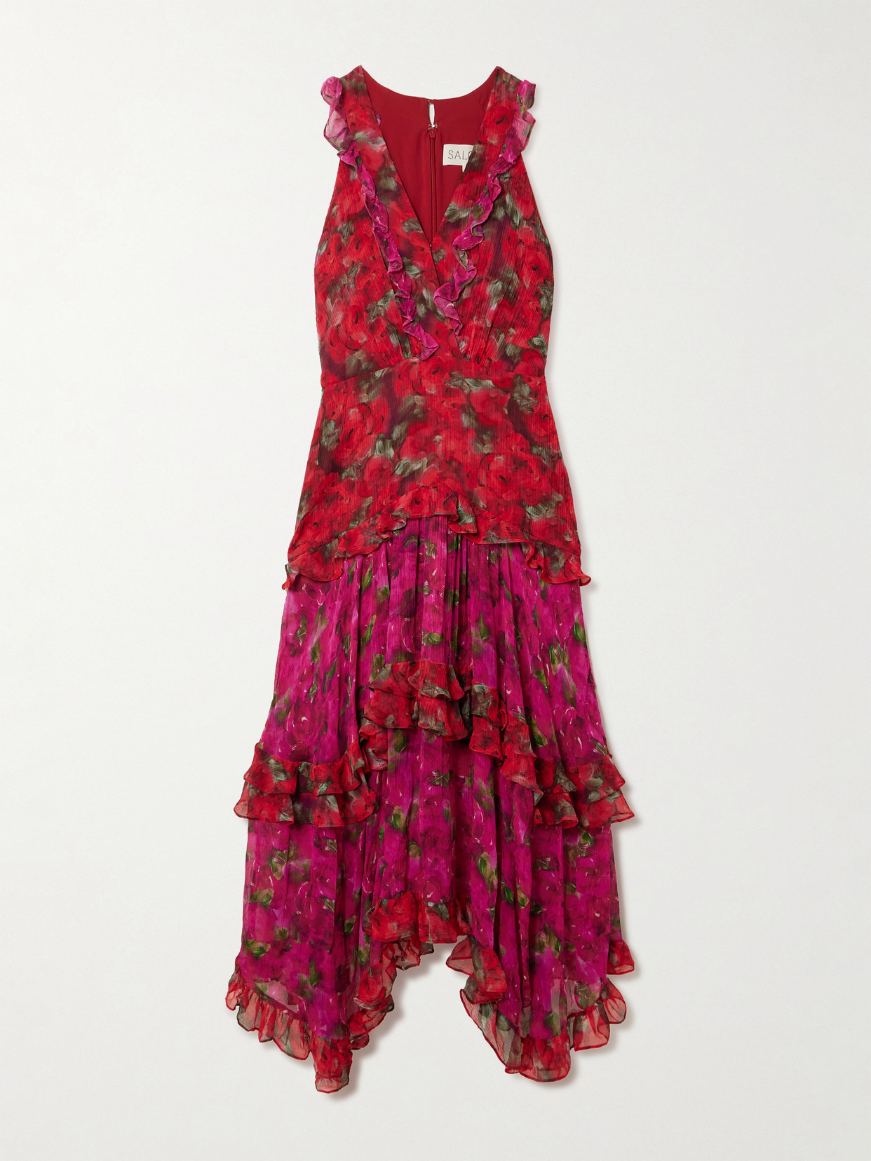 Saloni Jolie Tiered Floral-print Chiffon And Crepon Maxi Dress In Pink