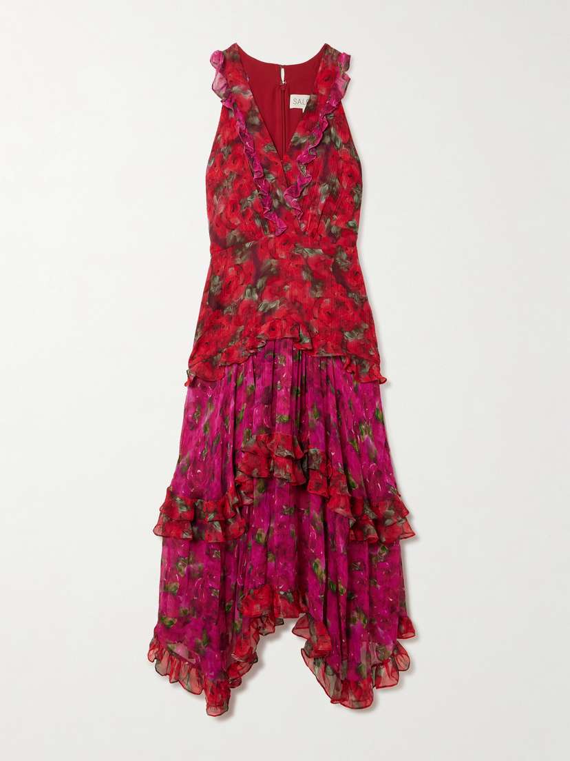 Jolie Tiered Floral-print Chiffon And Crepon Maxi Dress