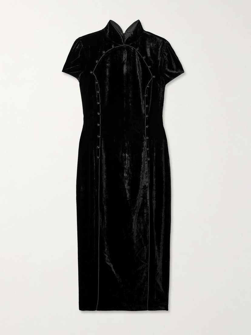Saloni Taro-c Velvet Midi Dress