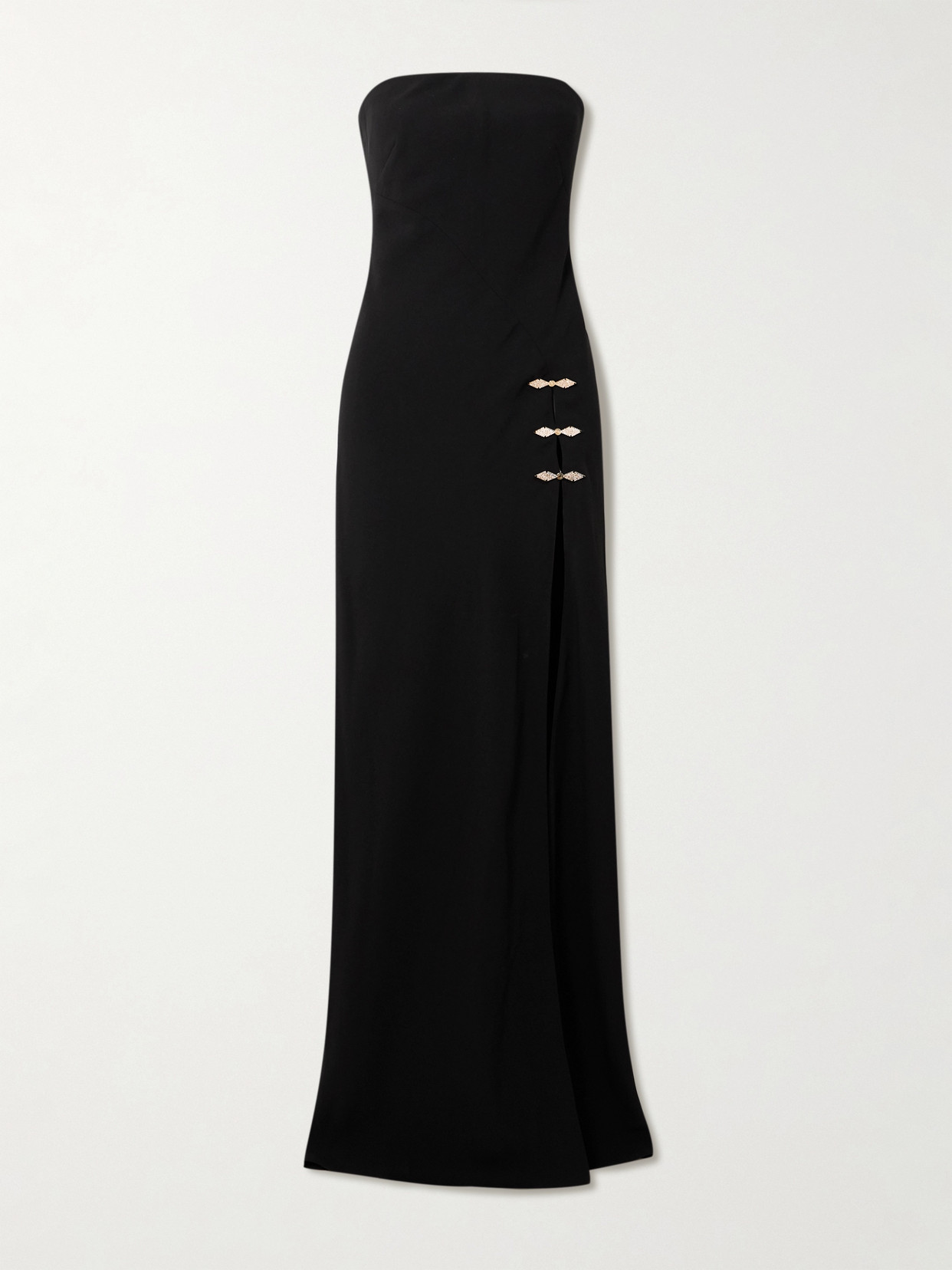 Saloni Souza Strapless Asymmetric Embellished Crepe Gown In Black