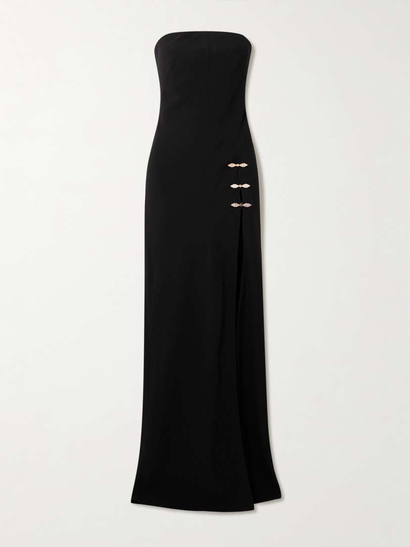 Saloni Souza Strapless Asymmetric Embellished Crepe Gown