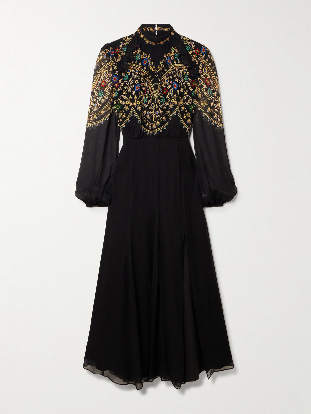 Saloni Jacqui-b Belted Printed Chiffon Midi Dress In Black