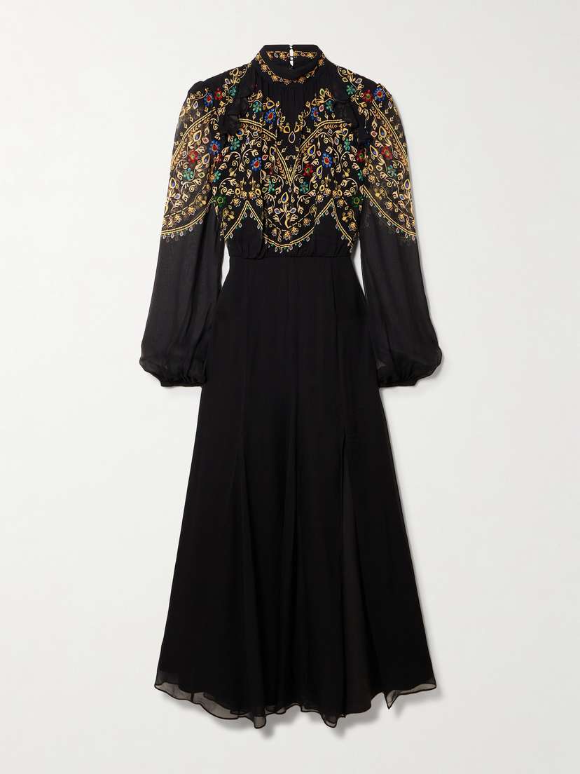 Saloni Jacqui-b Belted Printed Chiffon Midi Dress