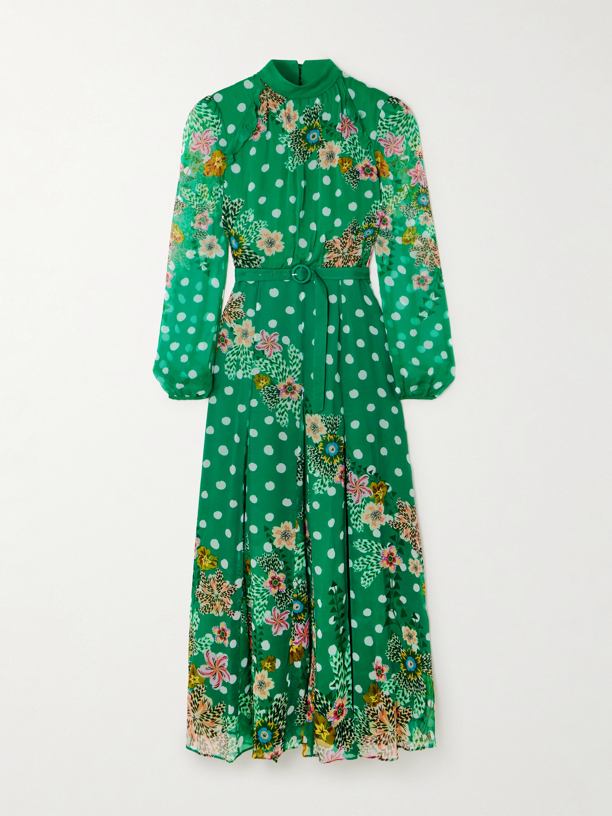 Saloni Jacqui-b Floral-print Crepe De Chine Maxi Dress In Green