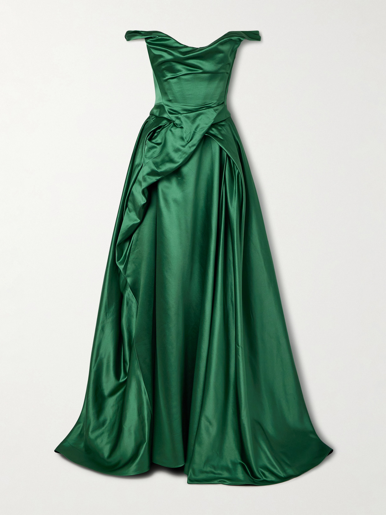 Vivienne Westwood Tabitha Off-the-shoulder Draped Duchesse Silk-satin Gown In Green