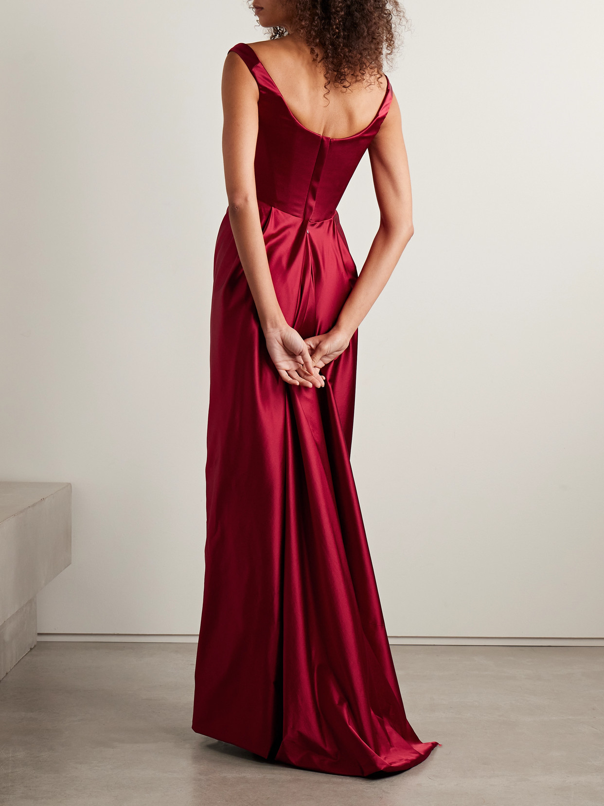 Vivienne Westwood Nova Camille Off-the-shoulder Draped Satin Gown In Red