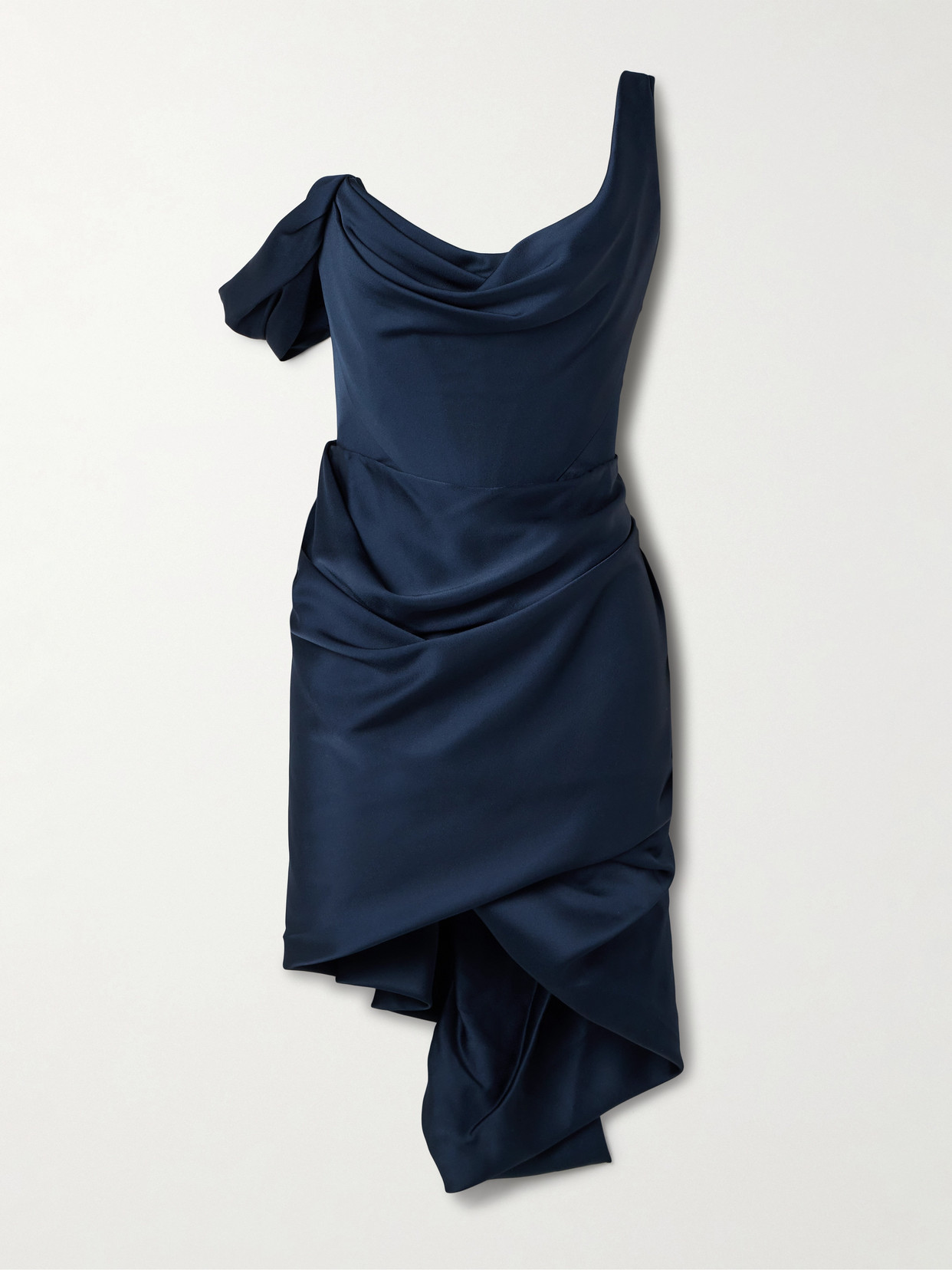 Vivienne Westwood Zora Asymmetric Off-the-shoulder Draped Satin-crepe Dress In Blue