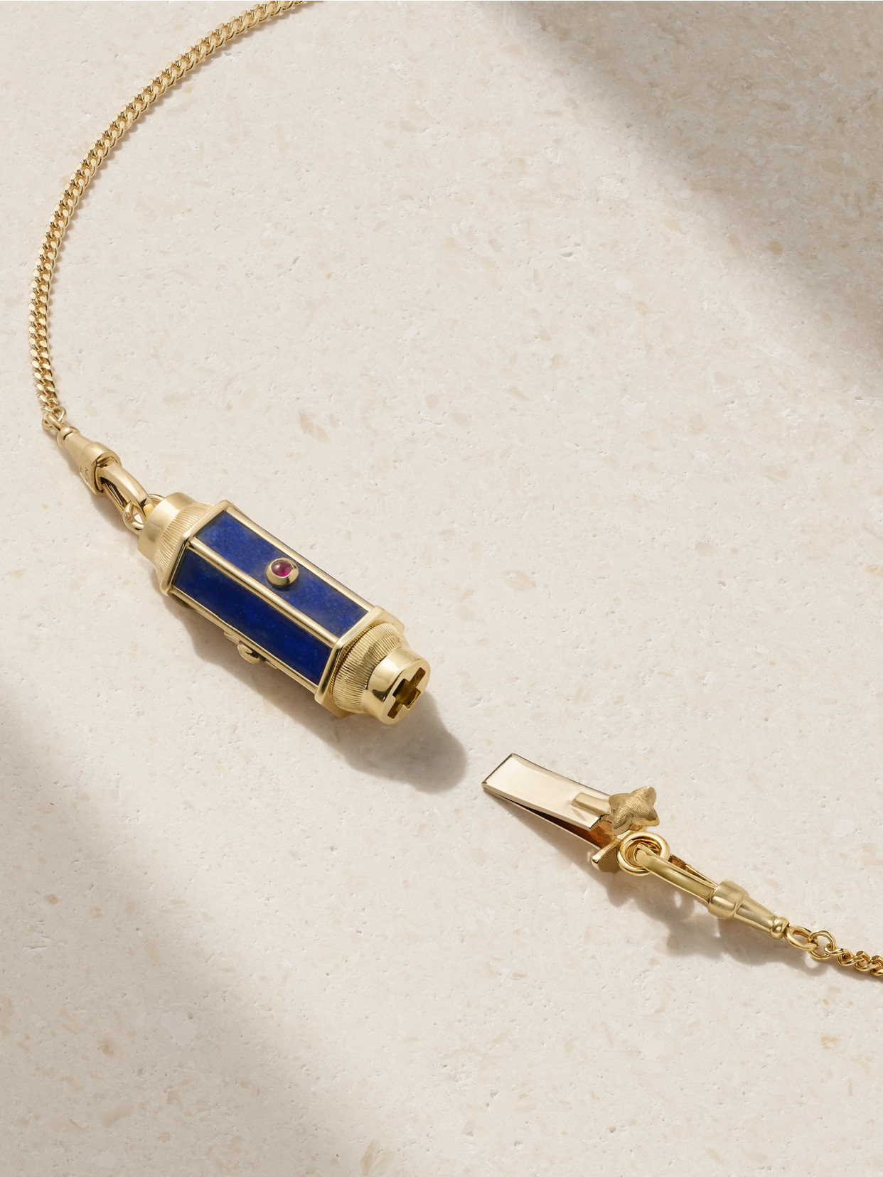 Marie Lichtenberg Baby Locket 18-karat Gold, Lapis Lazuli And Ruby Necklace In Blue
