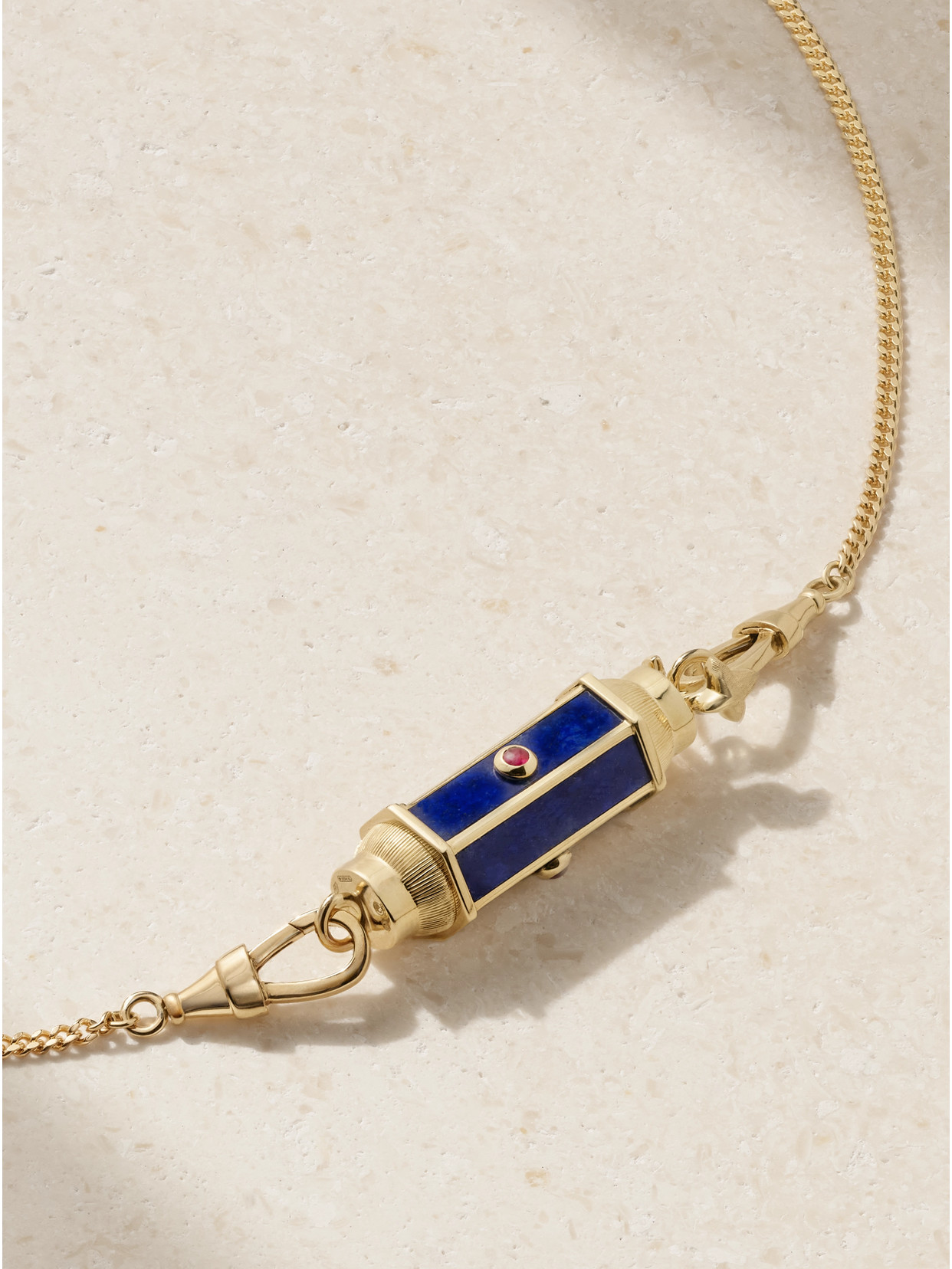 Marie Lichtenberg Baby Locket 18-karat Gold, Lapis Lazuli And Ruby Necklace In Blue