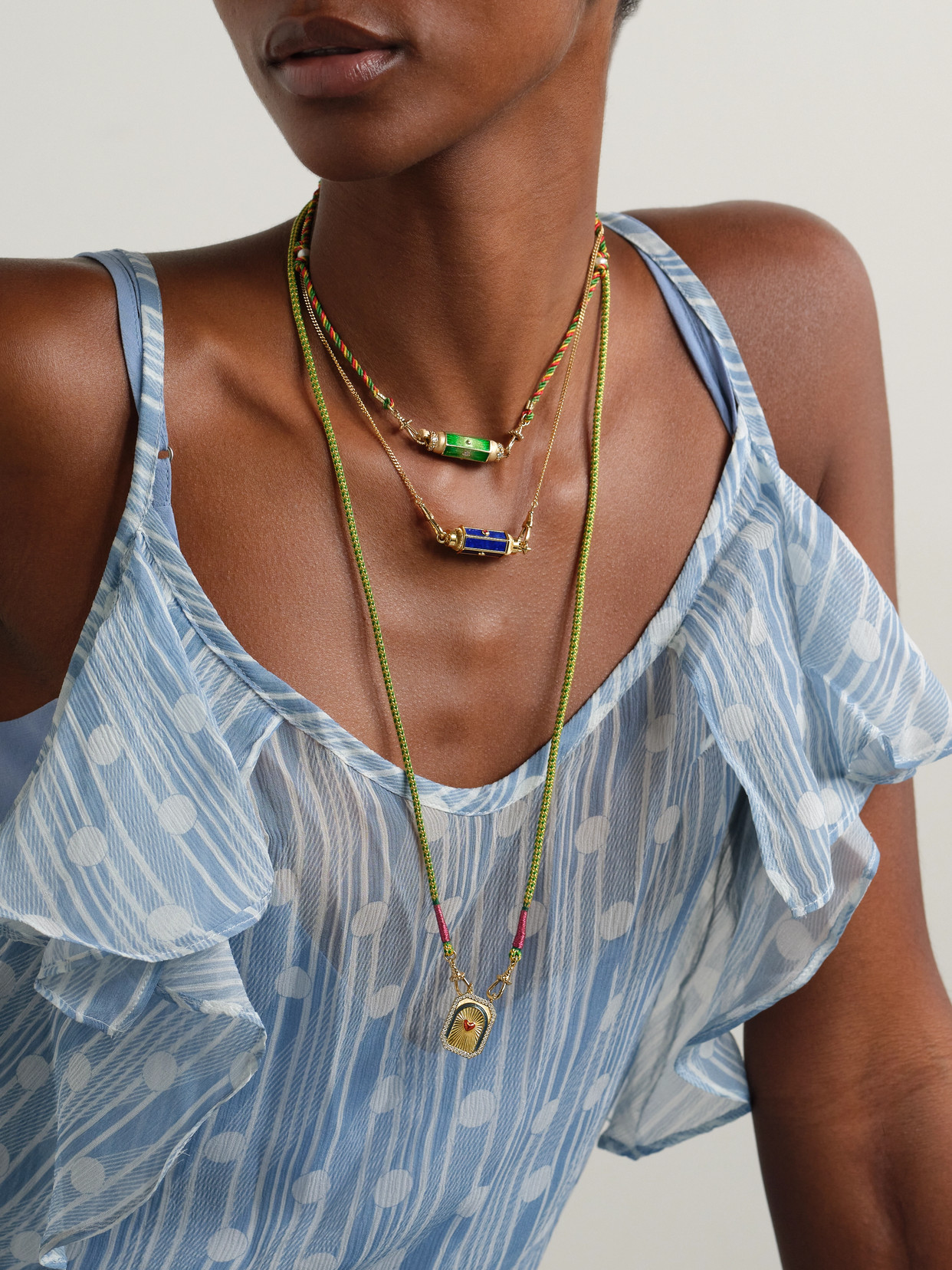 Marie Lichtenberg Baby Locket 18-karat Gold, Lapis Lazuli And Ruby Necklace In Blue