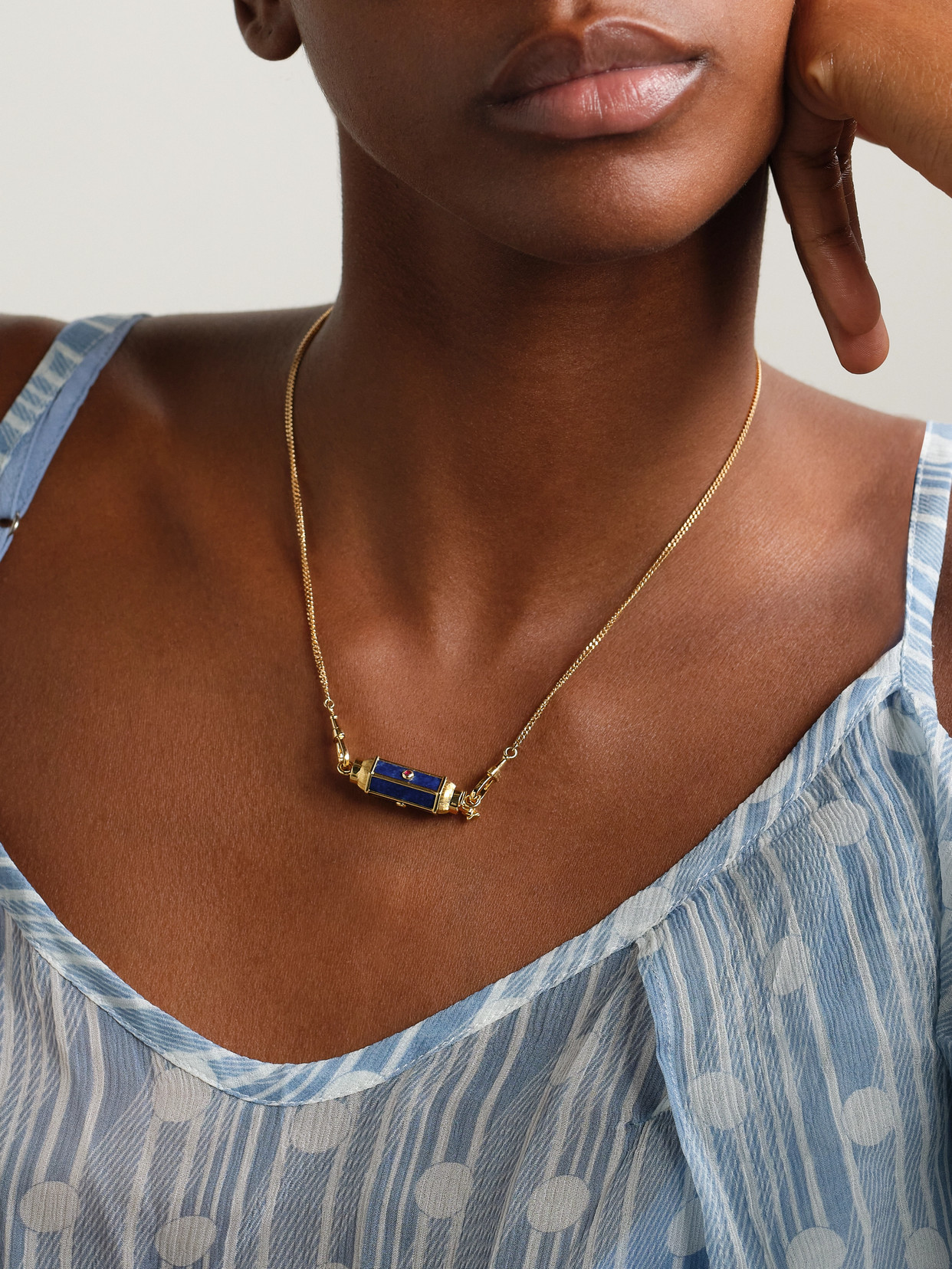 Marie Lichtenberg Baby Locket 18-karat Gold, Lapis Lazuli And Ruby Necklace In Blue