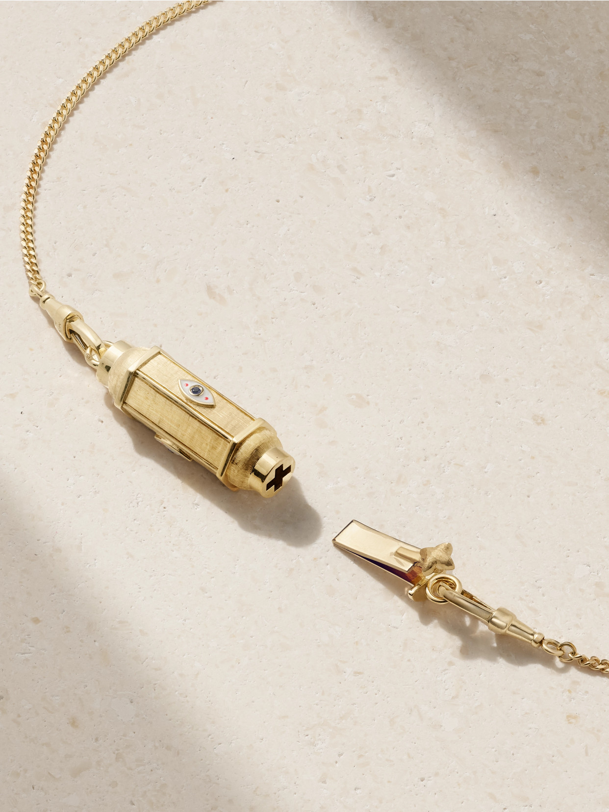 Marie Lichtenberg Evil Eye Baby Locket 18-karat Gold, Enamel And Sapphire Necklace In Gold