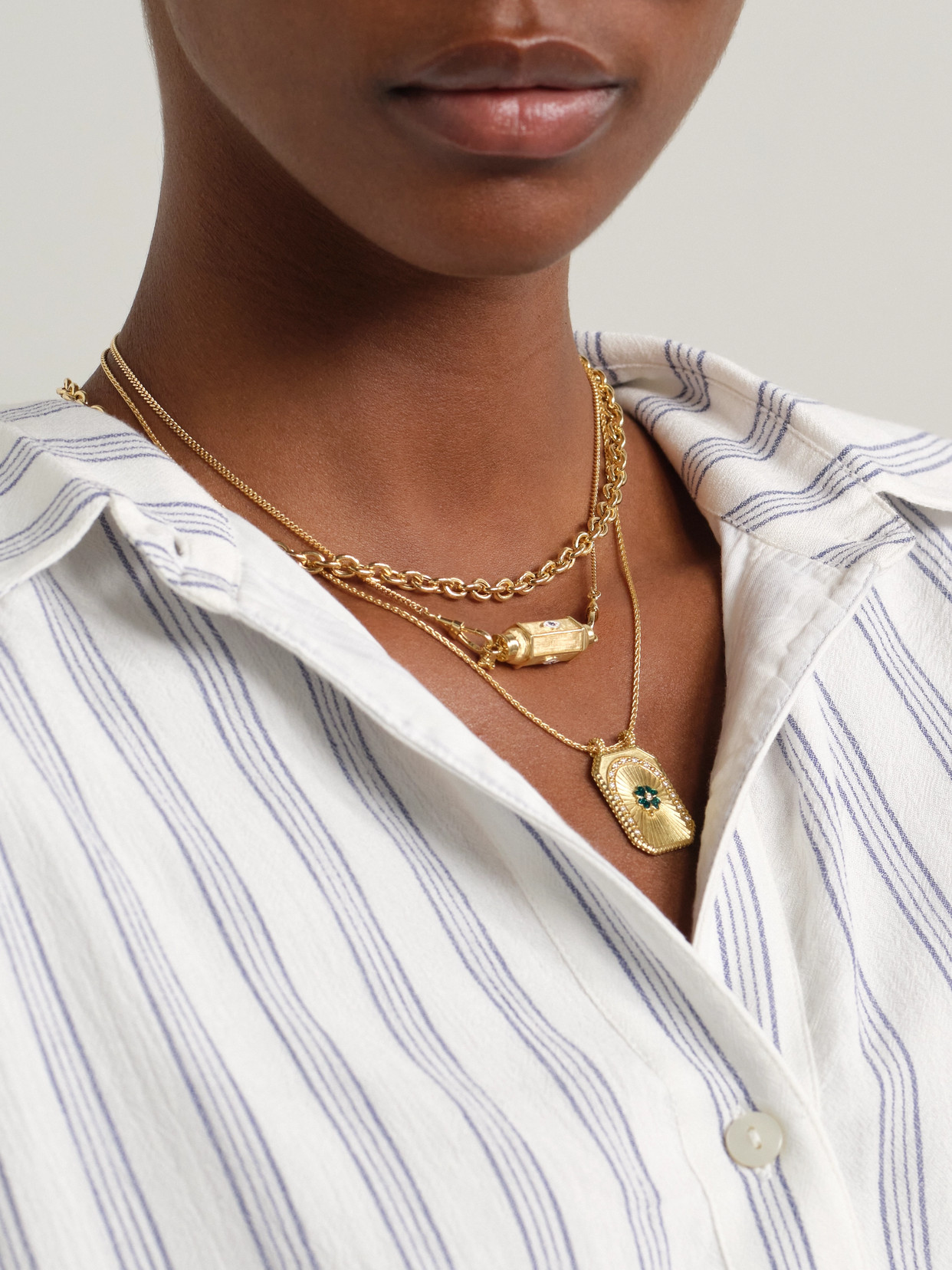 Marie Lichtenberg Evil Eye Baby Locket 18-karat Gold, Enamel And Sapphire Necklace In Gold