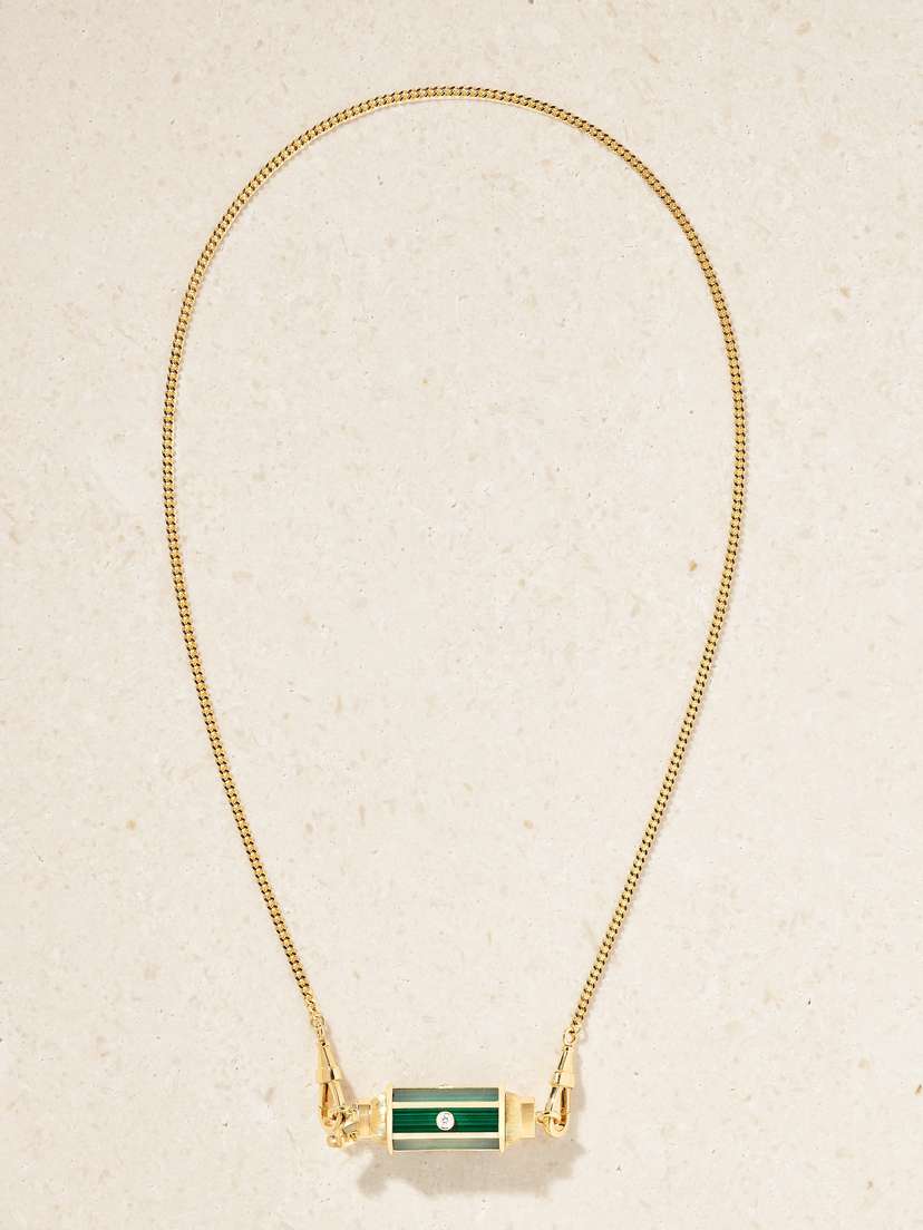 Marie Lichtenberg Baby Locket 18-karat Gold, Malachite And Diamond Necklace