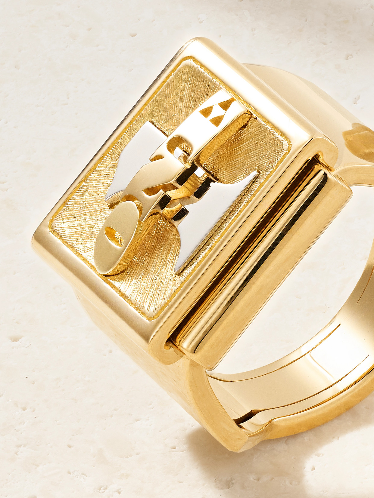 Marie Lichtenberg Buck Small 18-karat Yellow And White Gold Ring In Brown