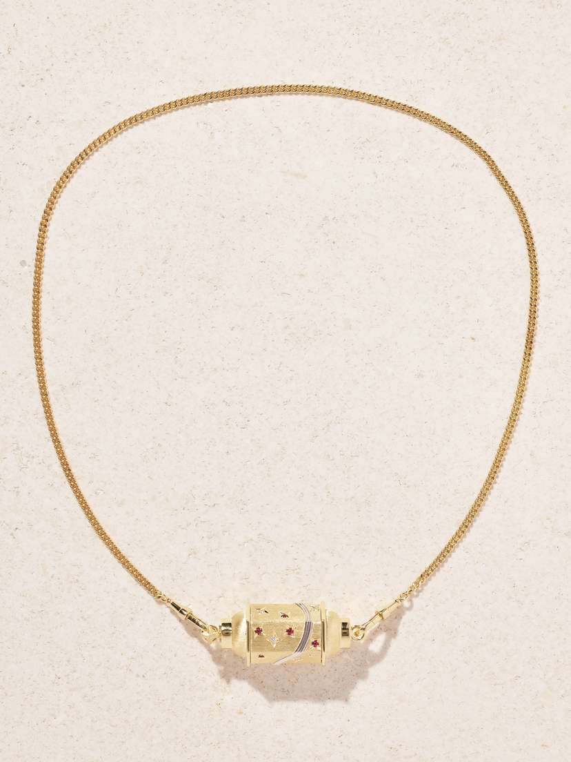 Marie Lichtenberg Milky Way Gourmette 18-karat Gold, Rhodium, Ruby And Diamond Necklace