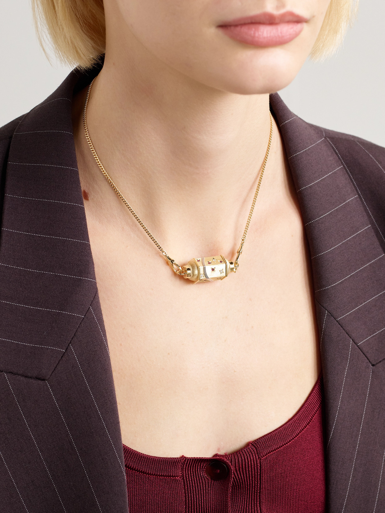 Marie Lichtenberg Milky Way Gourmette 18-karat Gold, Rhodium, Ruby And Diamond Necklace In Gold